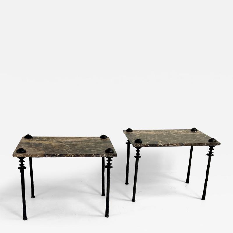  Bourgeois Boheme Atelier Pair of Sorgue Side Tables Brown Marble tops