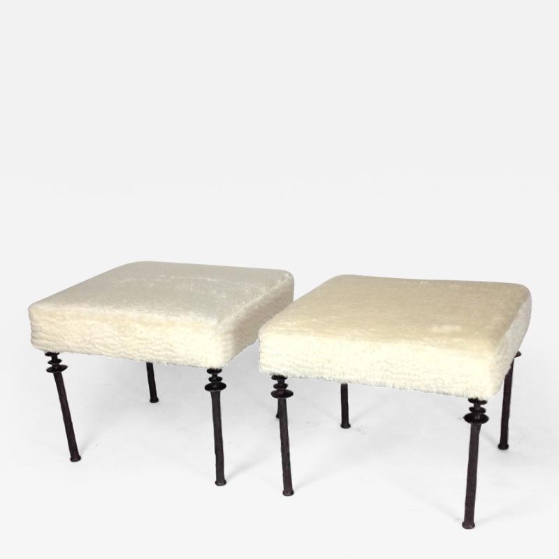  Bourgeois Boheme Atelier Pair of Sorgue Stools White Faux Fur Box Cushion