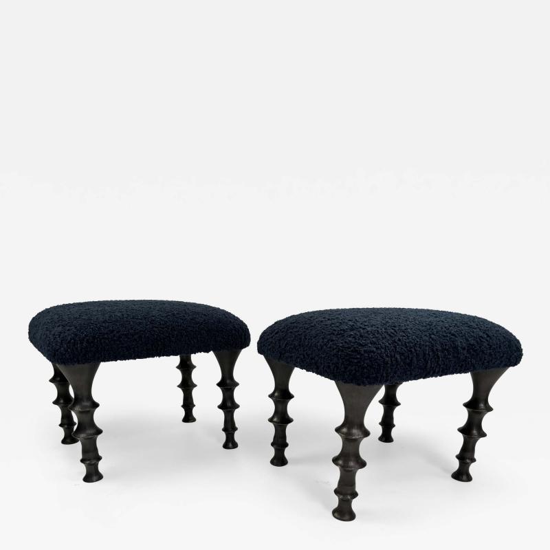  Bourgeois Boheme Atelier Pair of St Paul Stools Midnight Blue Boucl 