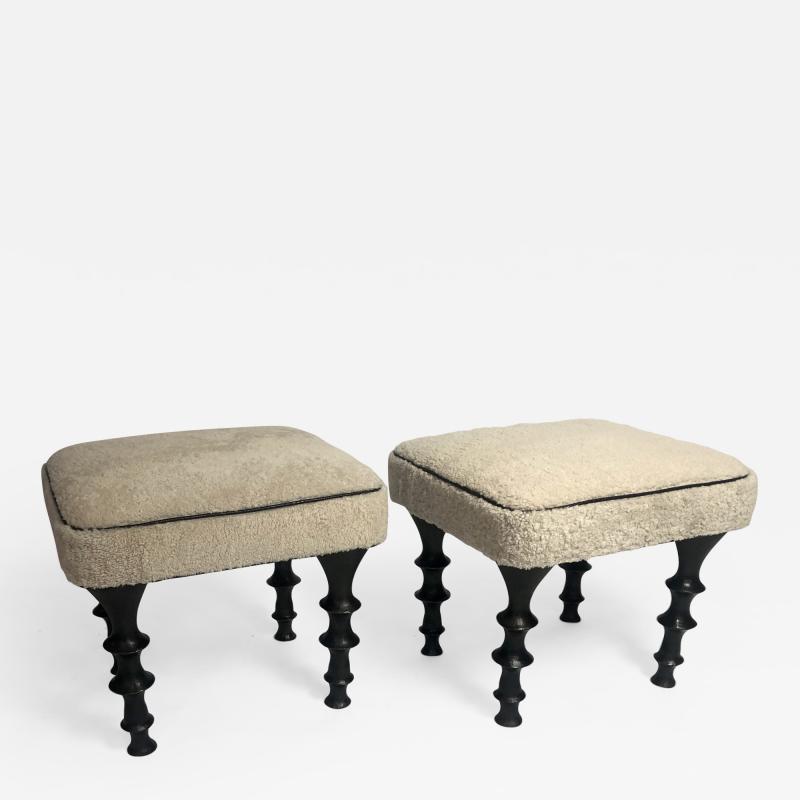  Bourgeois Boheme Atelier Pair of St Paul Stools Shearling Cushion