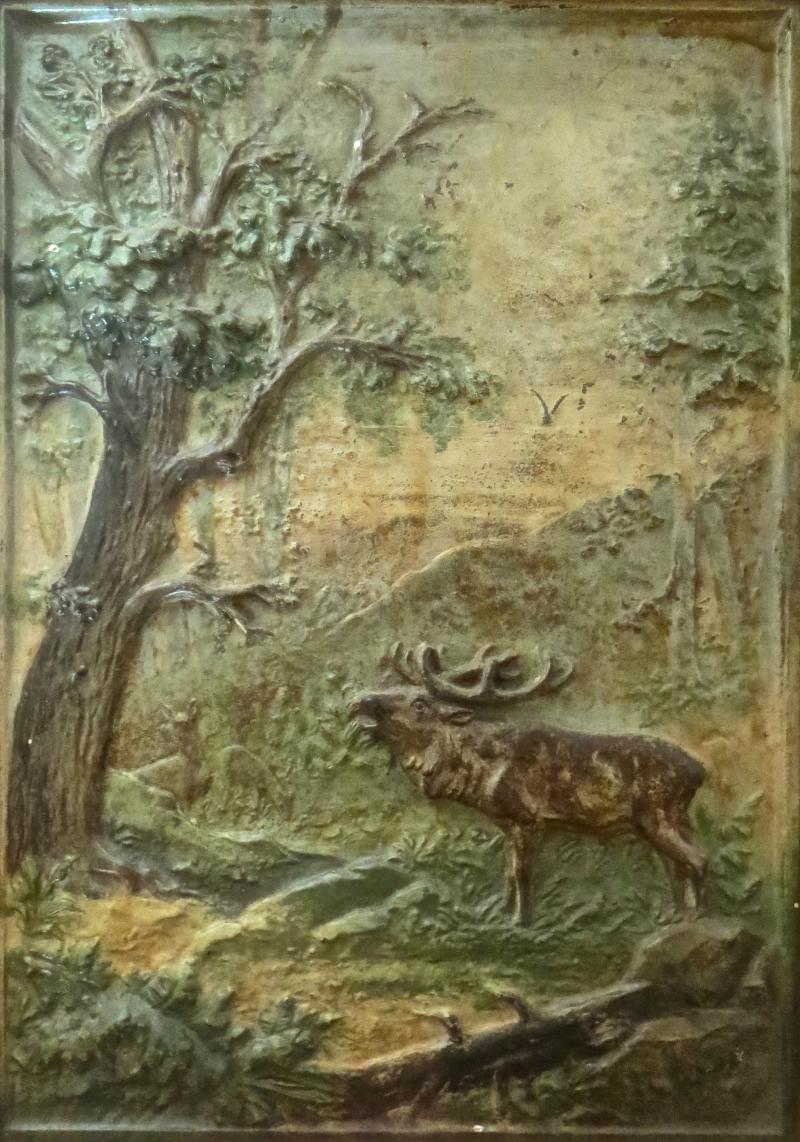  Bradley Hubbard Elk Nature Scene Cast Iron Plaque by Bradley Hubbard Co Circa 1880