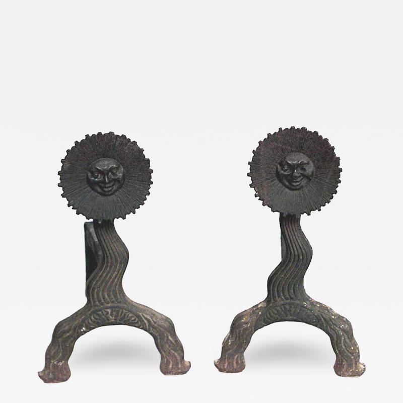  Bradley Hubbard Manufacturing Company Pair of Bradley and Hubbard American Country Wrought Iron Andirons