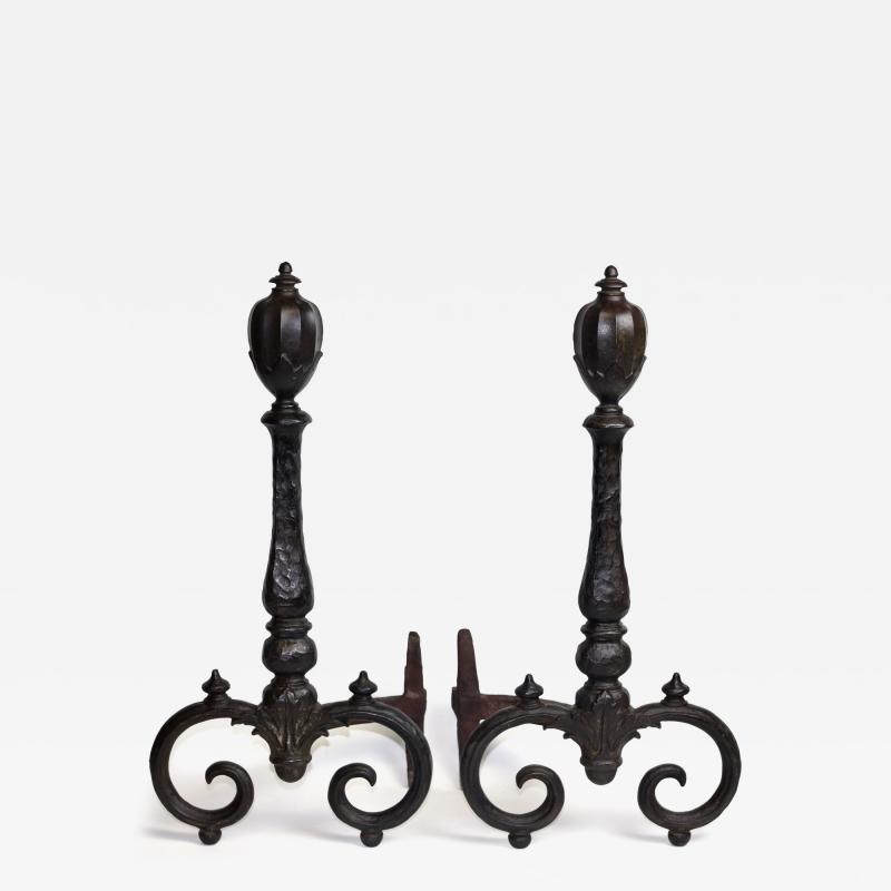  Bradley Hubbard Manufacturing Company Pair of Lemon Finial Cast Iron Andiron by Bradley Hubbard 1900 United States