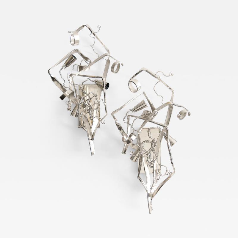  Brand Van Egmond William Brand pair of Delphinium sconces for Brand Van Egmond nickel finish 