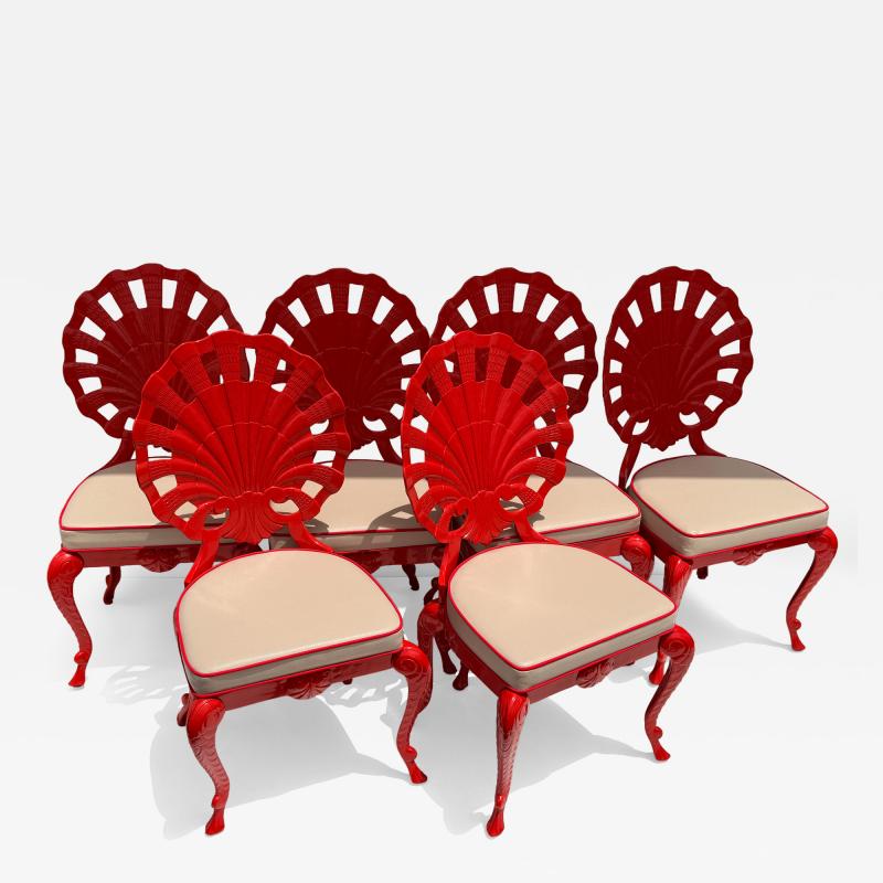  Brown Jordan Furniture Set of Eight Aluminum Venitian Grotto Style Shell Back Chairs