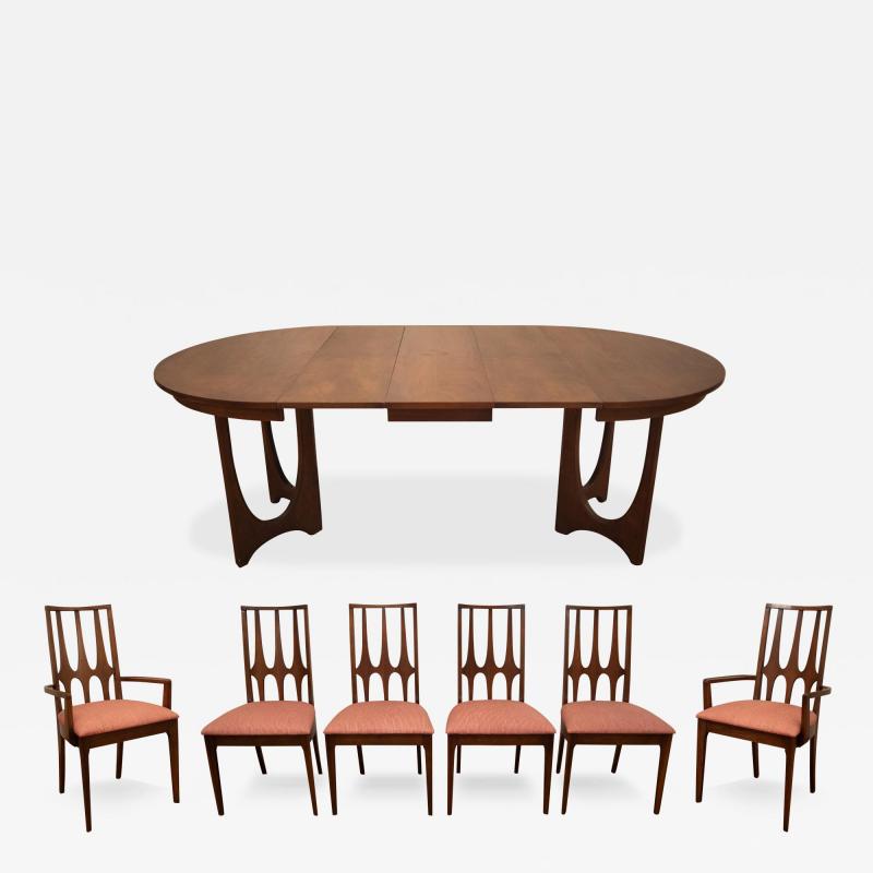  Broyhill Brasilia Broyhill Brasilia Dining Table Chairs in Walnut Pink Upholstery w 2 Leaves