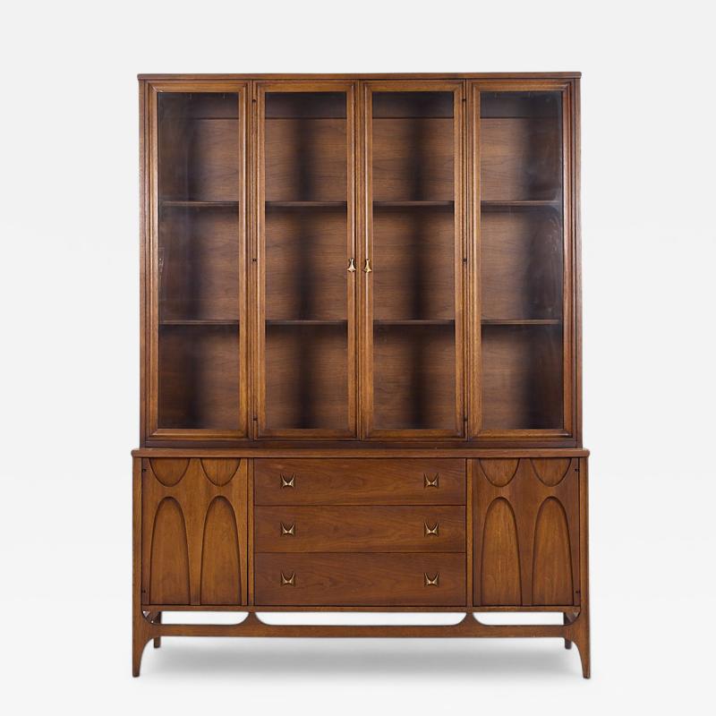  Broyhill Brasilia Broyhill Brasilia Mid Century Walnut and Brass Credenza and Hutch