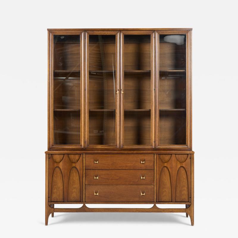  Broyhill Brasilia Broyhill Brasilia Mid Century Walnut and Brass Credenza and Hutch