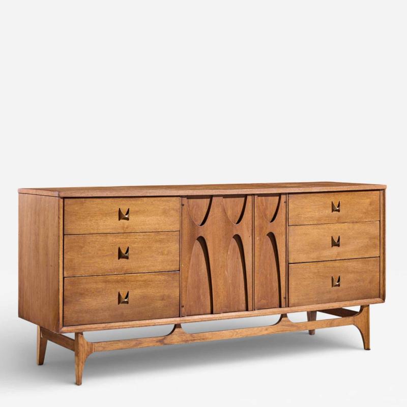  Broyhill Brasilia Broyhill Brasilia Mid Century Walnut and Brass Lowboy Dresser