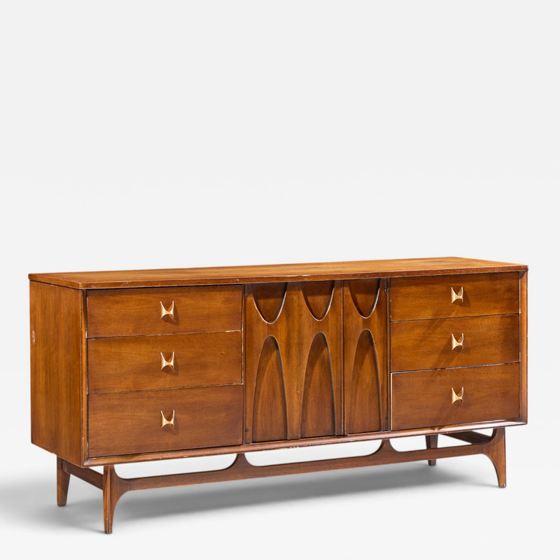  Broyhill Brasilia Broyhill Brasilia Mid Century Walnut and Brass Lowboy Dresser