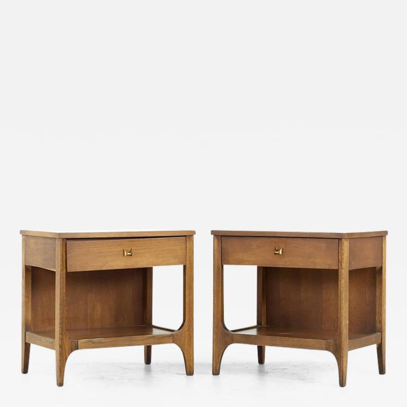  Broyhill Brasilia Broyhill Brasilia Mid Century Walnut and Brass Nightstands Pair