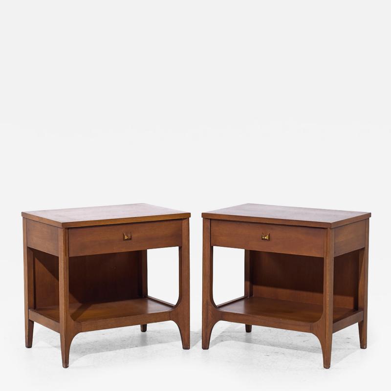  Broyhill Brasilia Broyhill Brasilia Mid Century Walnut and Brass Nightstands Pair