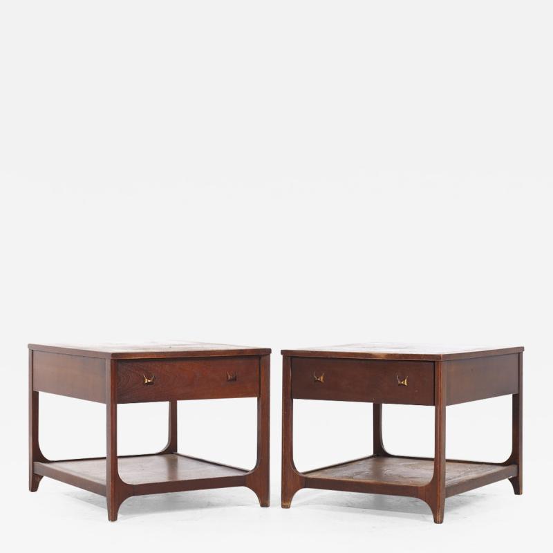  Broyhill Brasilia Broyhill Brasilia Mid Century Walnut and Brass Side End Tables Pair