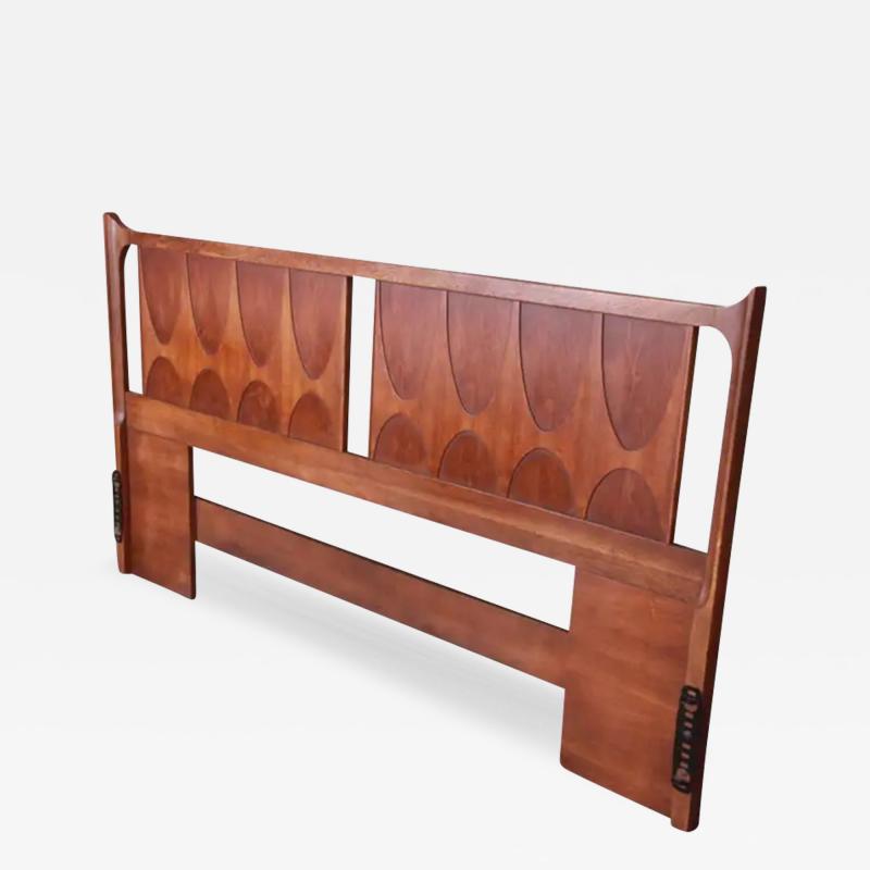  Broyhill Brasilia Lightly Restored Broyhill Brasilia Walnut King Size Sculpted Headboard 1970s