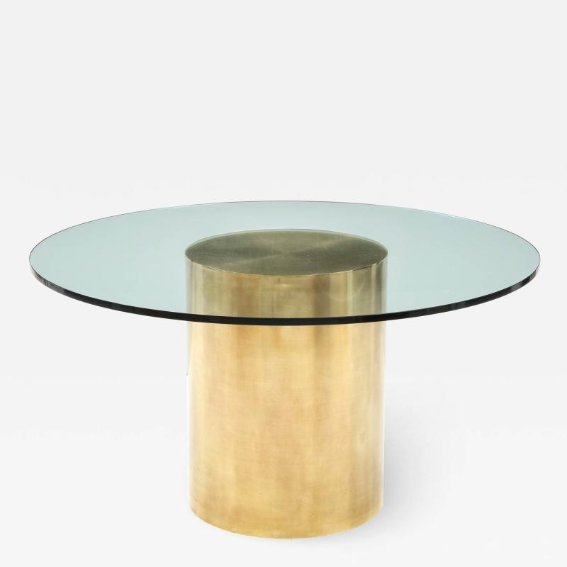  Brueton 1970s Mid Century Modern Brass Drum Base Dining Table Attributed To Brueton