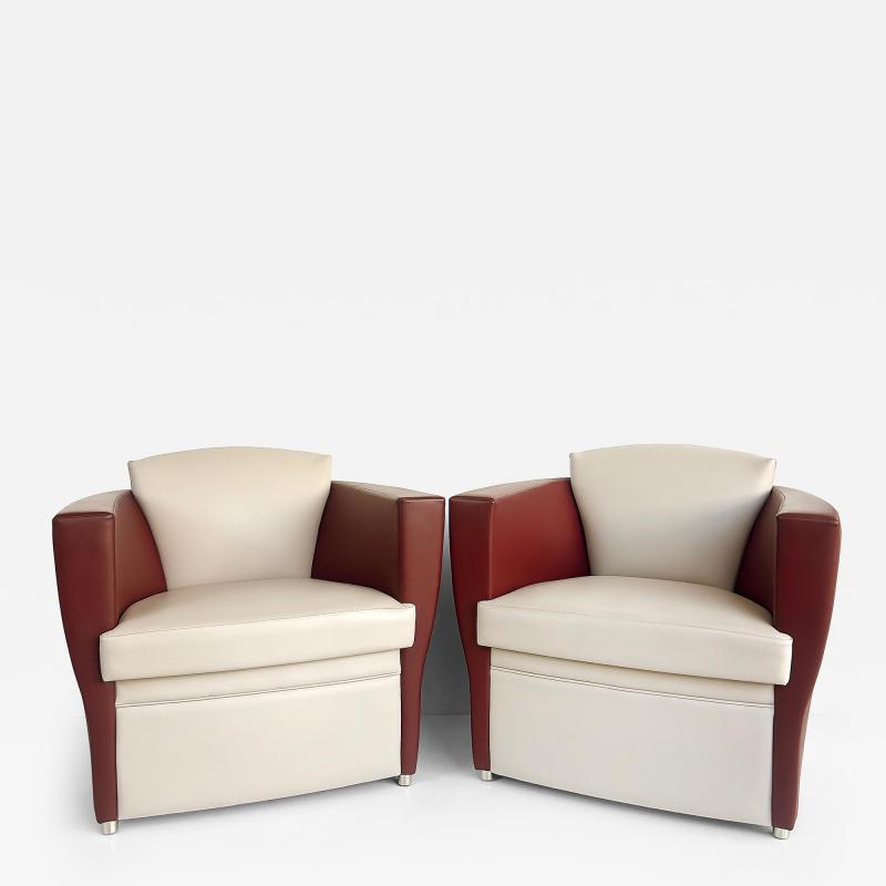  Brueton Brueton 2 tone Leather Embrace Club Chairs by Victor I Dziekiewicz