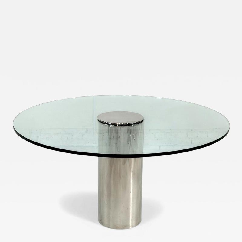  Brueton Brueton Chrome and Glass Cylindrical Pedestal Dining Table 1980