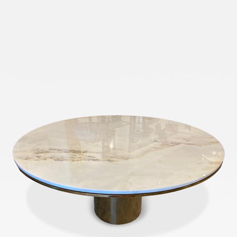  Brueton Large Polished Bronze White Marble Top Anello Dining Table by Brueton