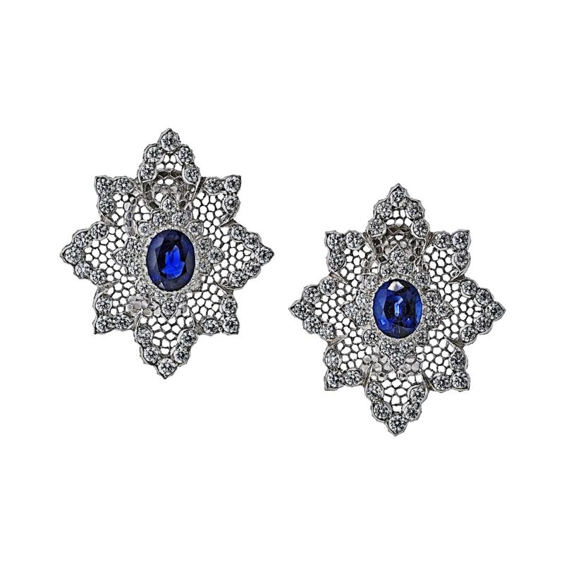  Buccellati Buccellati 18K White Gold Sapphire And Diamond Earrings
