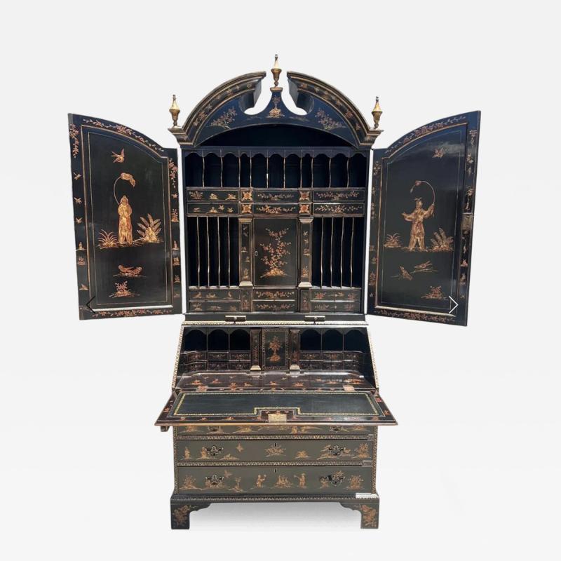  Burton Ching Ltd George II Style Burton Ching Black Gold Chinoiserie Secretary Desk Bookcase
