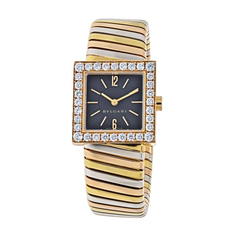  Bvlgari Bulgari BVLGARI 18K TRI COLOR QUADRATO SQUARE DIAMOND BEZEL TUBOGAS SQ 222 T WATCH