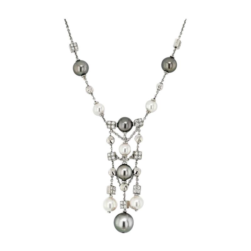  Bvlgari Bulgari BVLGARI 18K WHITE GOLD LUCEA DIAMOND AND PEARL NECKLACE