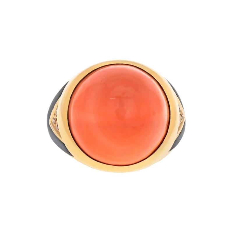  Bvlgari Bulgari BVLGARI 18K YELLOW GOLD CORAL PYRAMID BLACK ENAMEL DETAILS RING