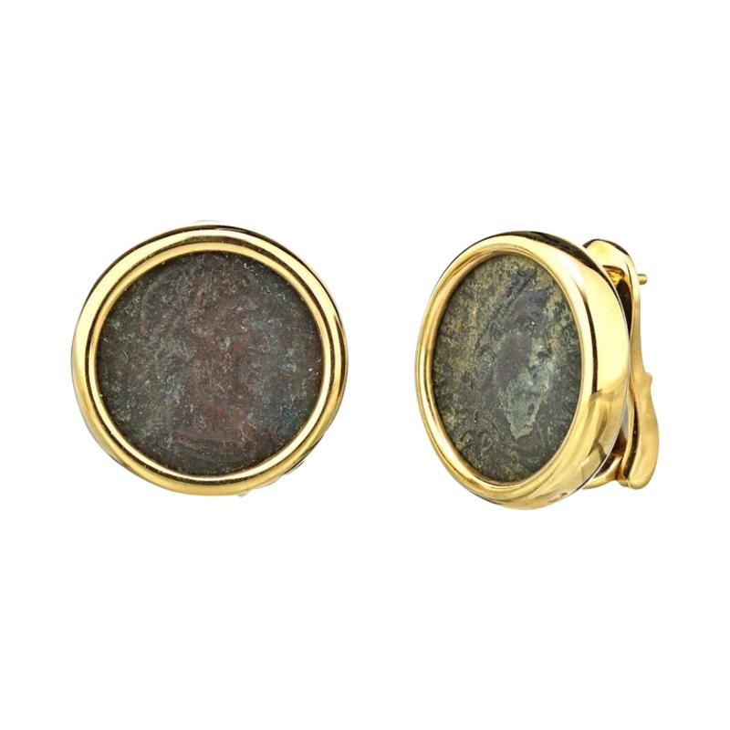  Bvlgari Bulgari BVLGARI 18K YELLOW GOLD VINTAGE MONETE COIN EARRINGS