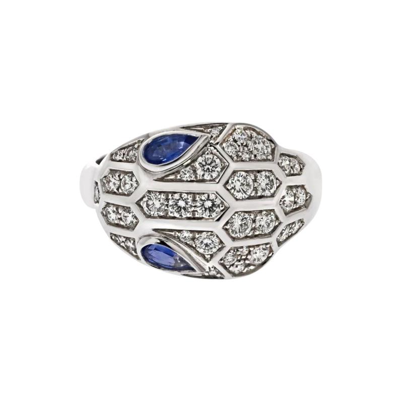  Bvlgari Bulgari BVLGARI SERPENTI 18K WHITE GOLD VIPOR SNAKE SAPPHIRE EYES RING