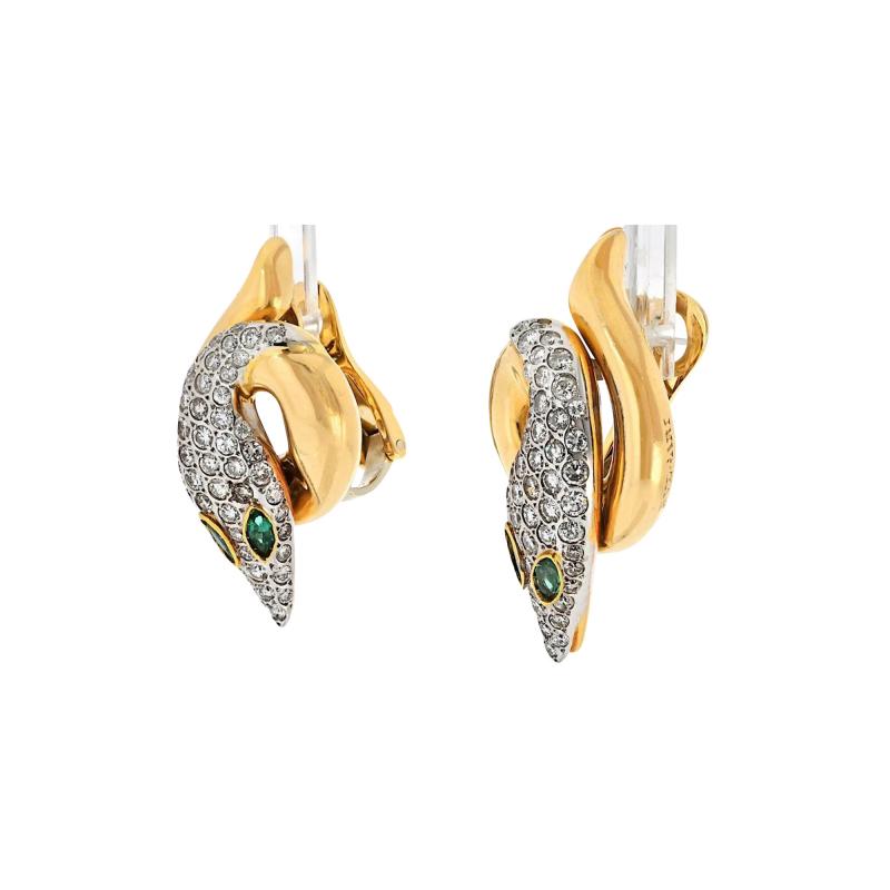  Bvlgari Bulgari Bvlgari 18K Rose Gold Serpent Diamond And Emerald Earrings