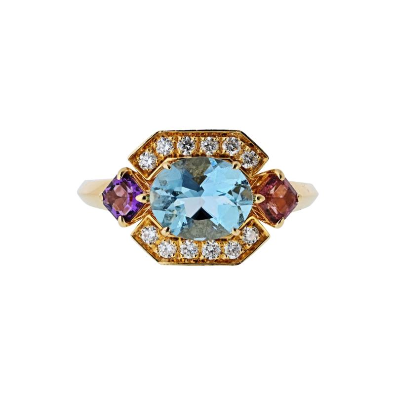  Bvlgari Bulgari Bvlgari 18K Yellow Gold Allegra Aquamarine Amethyst Pink Tourmaline Ring