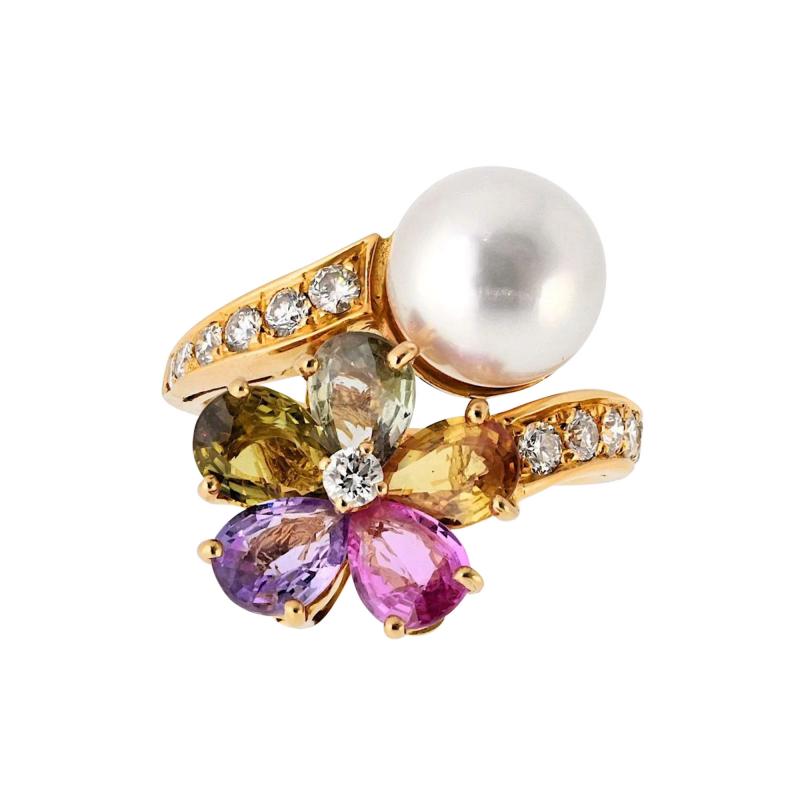  Bvlgari Bulgari Bvlgari 18K Yellow Gold Contraire Pearl And Diamond Multisapphire Ring