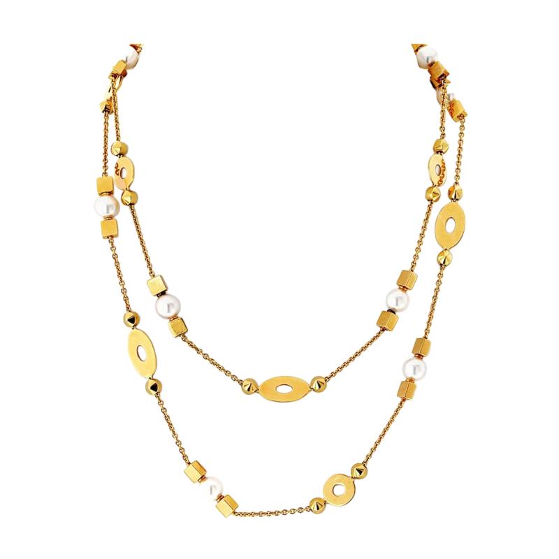  Bvlgari Bulgari Bvlgari 18K Yellow Gold Lycea Pearl Chain 33 Inches Long Necklace