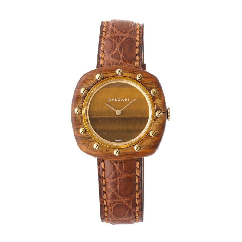  Bvlgari Bulgari Vintage Bulgari 18 Karat Gold and Wood Wristwatch circa 1970