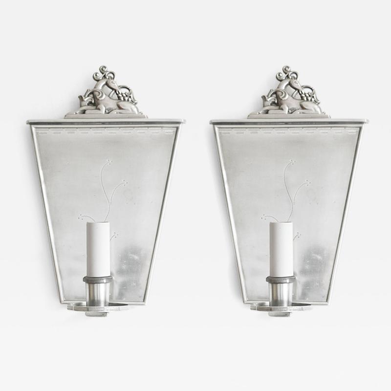  C G Hallberg PAIR OF SWEDISH GRACE POLISHED PEWTER SCONCES BY C G HALLBERG STOCKHOLM 