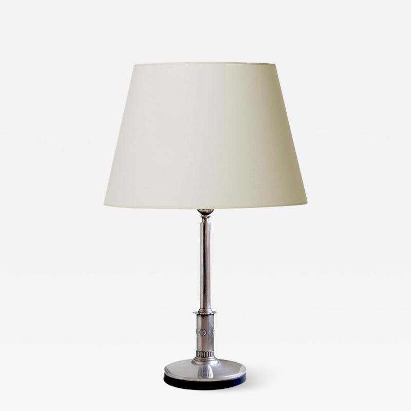  C G Hallberg Silver modern classicism table lamp with rosette theme by C G Hallberg