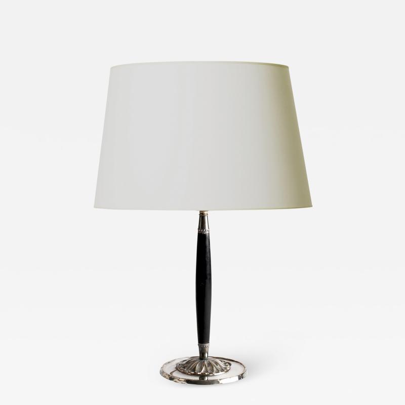  C G Hallberg Silvered Table Lamp with Lotus Base by C G Hallberg