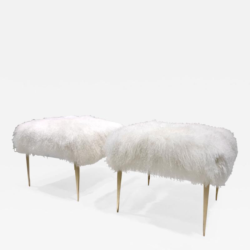  CF Modern PAIR OF STILETTO LEG MONGOLIAN LAMB OTTOMANS