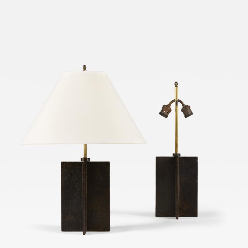  COMTE Pair of Jean Michel Frank Croisillon iron Lamps by Comte Argentina c 1935