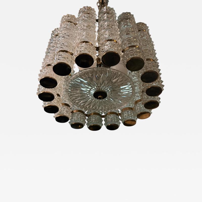  Camer Glass EXCEPTIONAL MID CENTURY CAST GLASS BRASS CHANDELIER