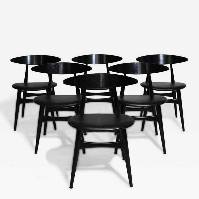  Carl Hansen Son 34 Hans J Wegner Black Laquered Oak Dining Chairs Model CH 33 for Carl Hansen