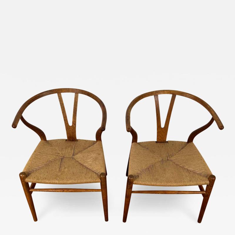  Carl Hansen Son Early Hans J Wegner Pair Oak CH24 Wishbone Chairs Carl Hansen and Sons Denmark