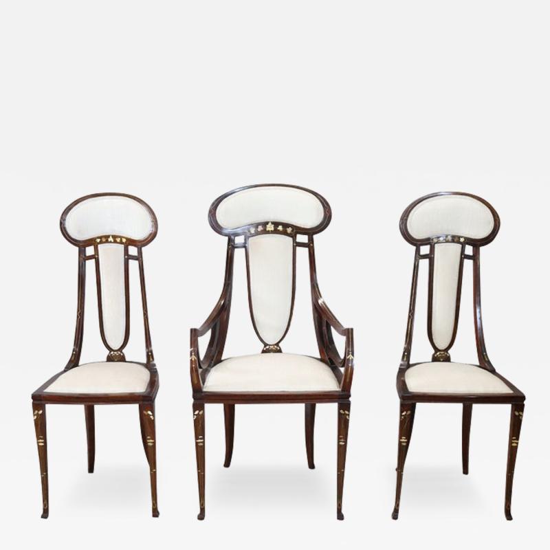  Carlo Piero Zen Spectacular Italian Art Nouveau Set of Armchair and 2 Chiars by Carlo Zen 1902s