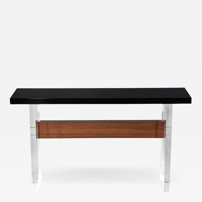  Carrocel Interiors Custom Modern Acrylic and Walnut Console Table