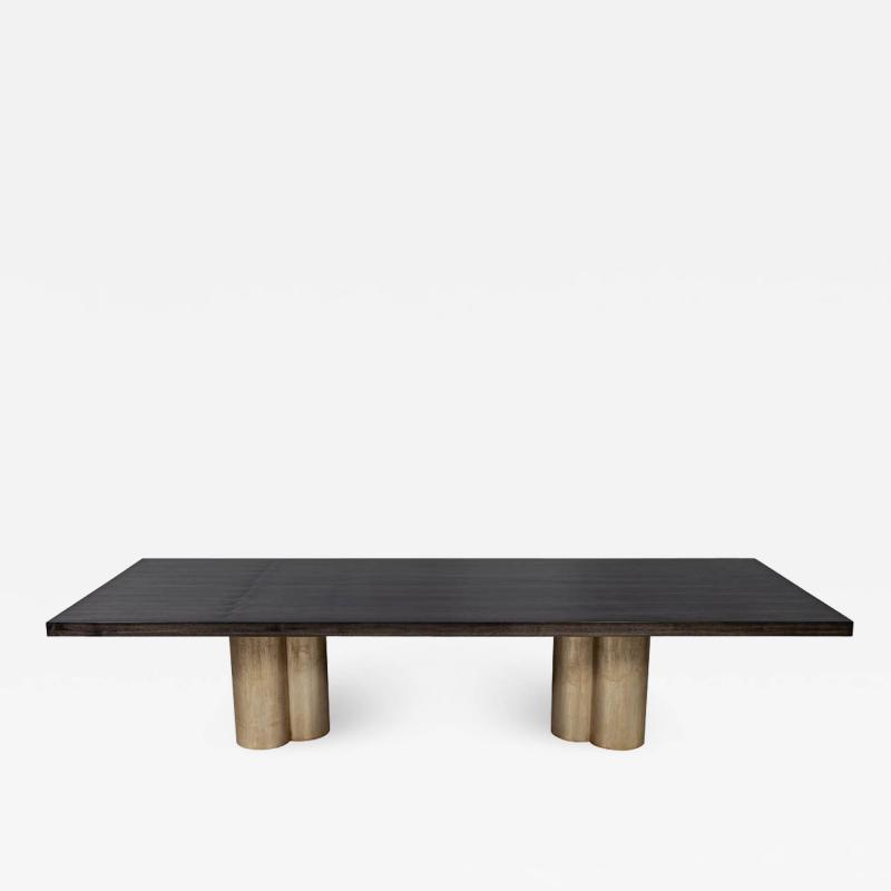  Carrocel Interiors Custom Modern Grey Dining Table with Metal Tulip Pedestals
