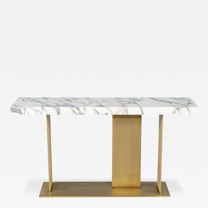  Carrocel Interiors Custom Modern Marble Top Console Table with Brass Base