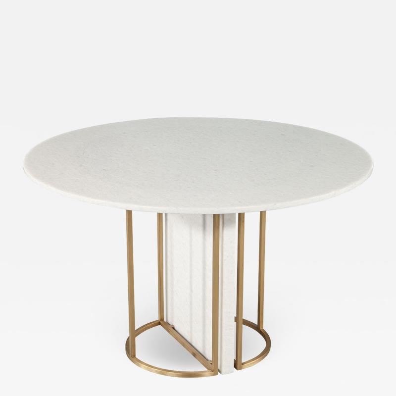  Carrocel Interiors Custom Modern Round Marble Top Dining Table with Brass