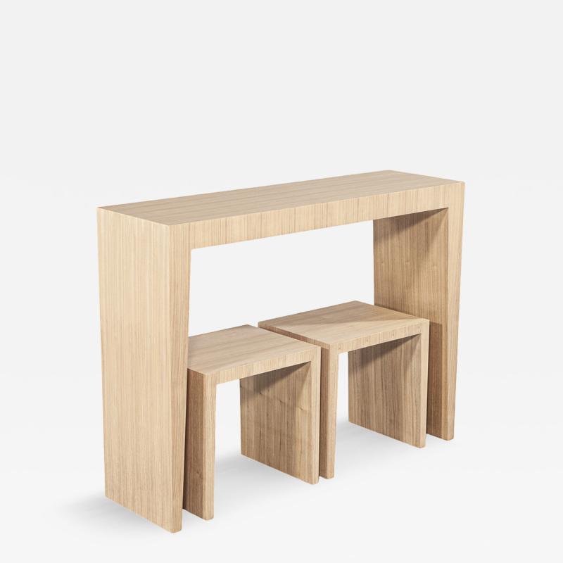 Carrocel Interiors Modern Natural Walnut Console Set with Stools