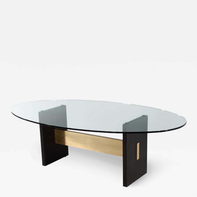  Carrocel Interiors Modern Oval Glass Top Dining Table with Hand Crafted Metal Base