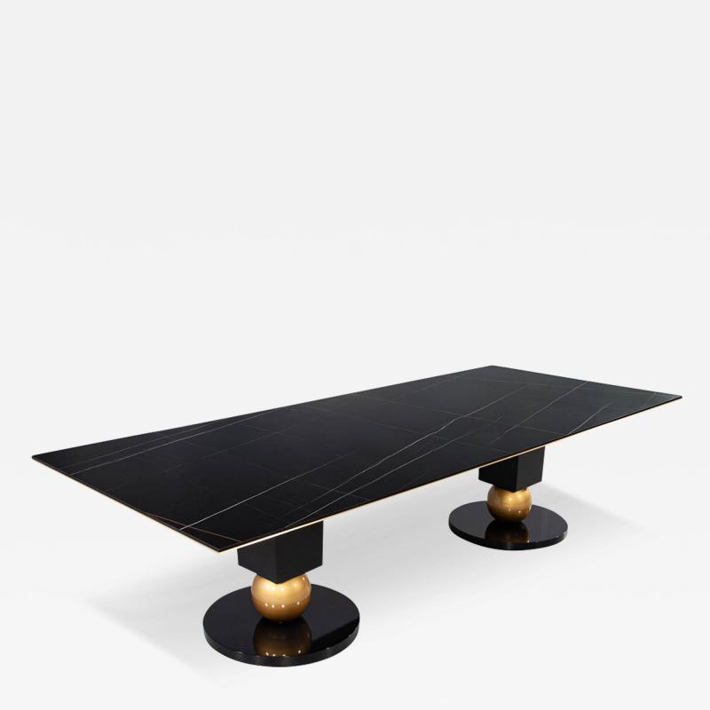  Carrocel Interiors Modern Porcelain Dining Table with Brass Accents
